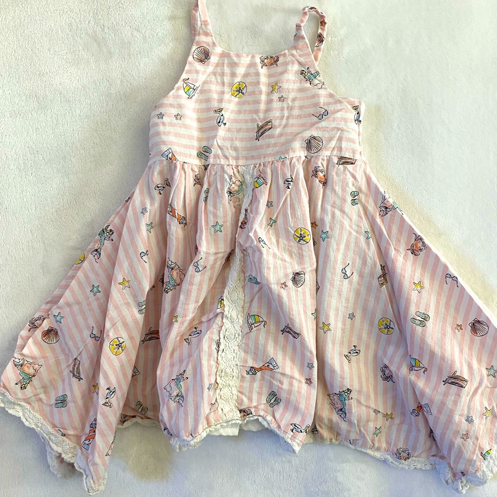 Toddler Pink Striped Dress Beach/Island Print with spaghetti straps